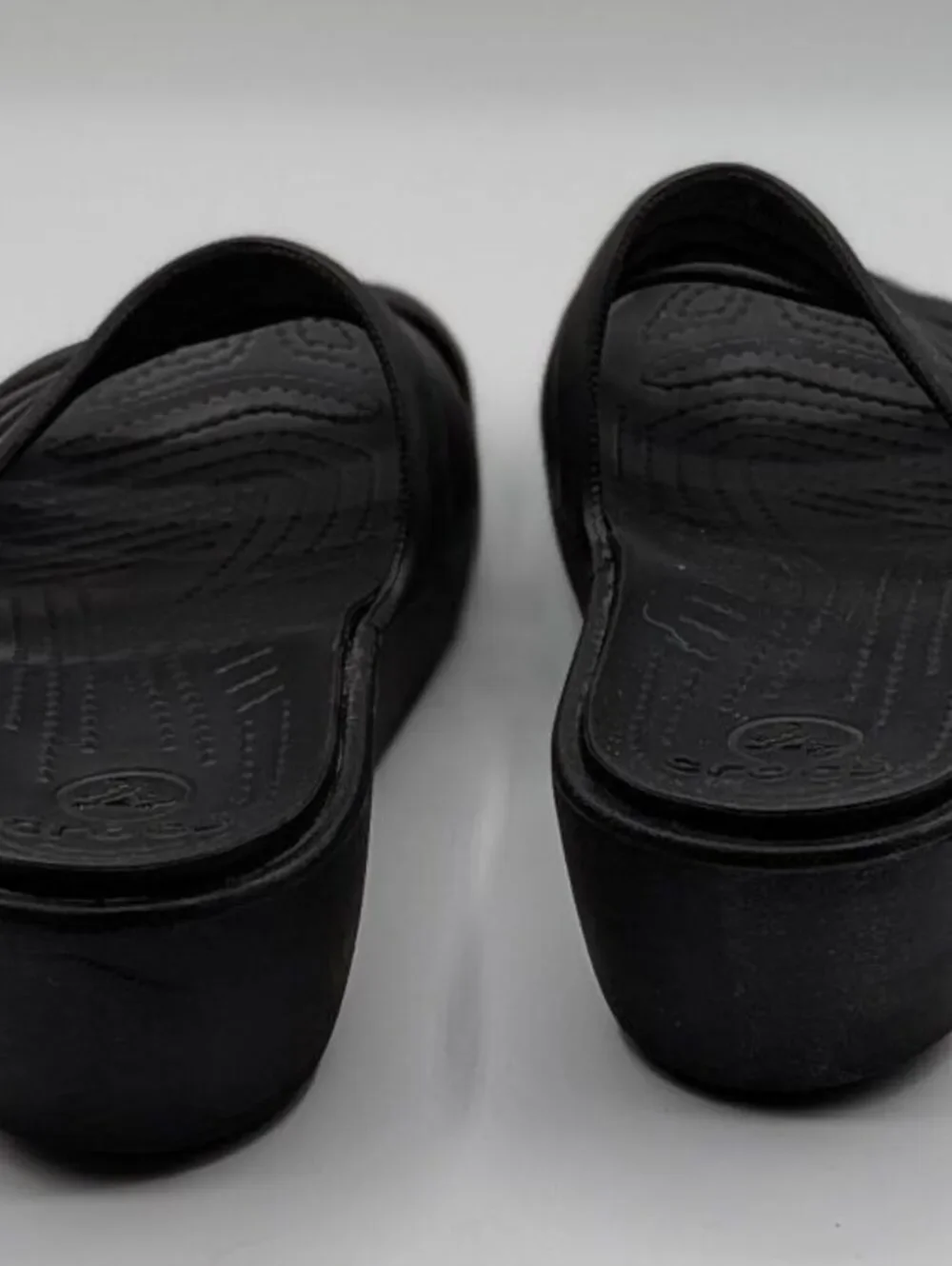 Crocs Size 7 $60 Black Huarache Strappy Comfort Slide Sandals Casual Lightweight